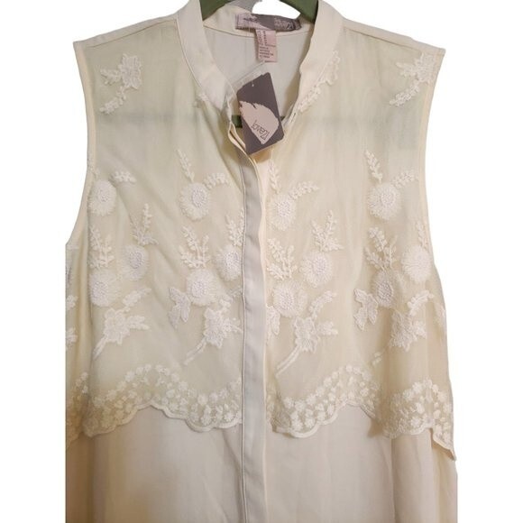 Love 21 Cream Sleeveless Blouse with Lace Overlay Tunic Length Size M NWT - Picture 4 of 7